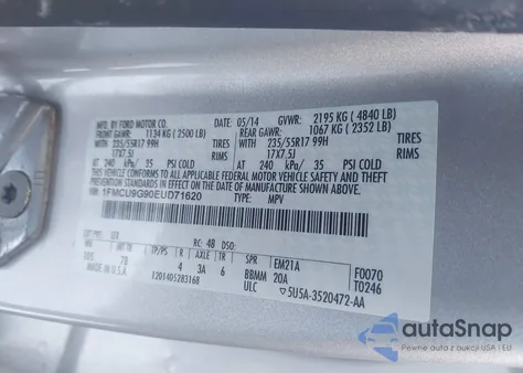 2014 Ford Escape Se from USA, damaged, VIN 1FMCU9G90EUD71620